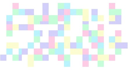 Colorful pastel mosaic abstract pattern of square blocks arranged in a soft grid across a light canvas.