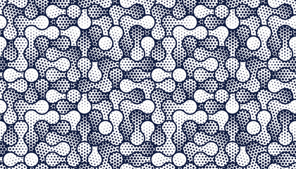 Molecules seamless pattern, vector geometric trippy abstract background, fluid like shapes dynamic endless wallpaper.