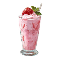Strawberry Milkshake watercolor drawing vector, premium quality illustration on a clean white background.