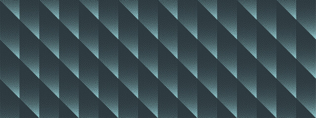 Vector abstract wide panoramic background with halftone cyan striped tiles. Grainy texture and sharp visual flow for futuristic tech design, UI dashboards, branding systems and modern motion graphics