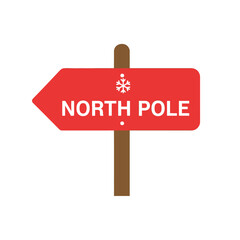North Pole Signpost with Snowflake Icon for Winter Holiday Destination.
