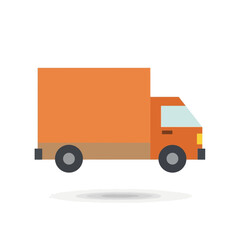 Simple orange delivery truck vector illustration on white background.