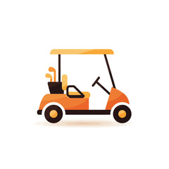 Fototapeta premium Orange Golf Cart with Clubs and Yellow Canopy.