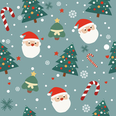 Adorable Santa Claus and festive trees pattern.