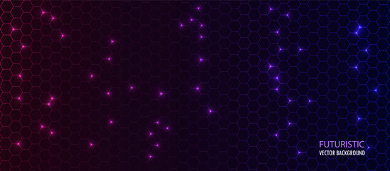 Abstract neon hexagon background pattern in futuristic style, realistic vector bg with honeycomb for tech, game, digital technology, medicine, science, bio.