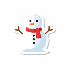 Cute Snowman Christmas Sticker with a Red Scarf.