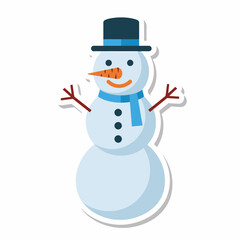Classic Snowman Christmas Sticker with a Top Hat and Scarf.