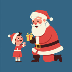 Santa Claus Giving a Christmas Gift to a Little Girl.