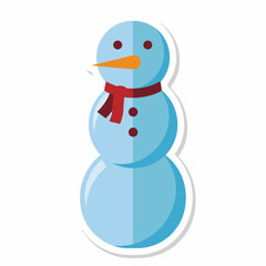 Simple Snowman Sticker with a Blue Scarf and Carrot Nose.