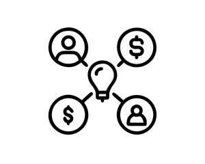 Light bulb connected to people and money