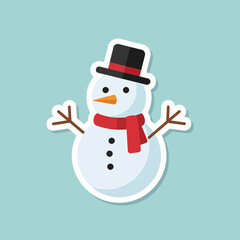 Cute Snowman Christmas Sticker with a Top Hat and Red Scarf.