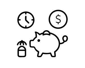 Piggy bank with time and money, financial concept