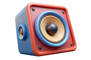 3d cubic speaker with blue and yellow accents isolated on black isolated on transparent background