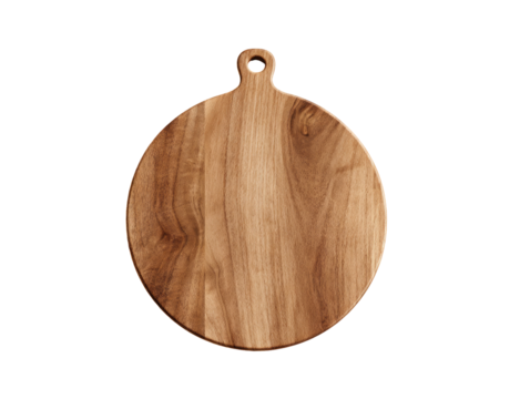 Circular wooden cutting board with a loop handle