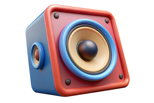 3d cubic speaker with blue and yellow accents isolated on black isolated on transparent background
