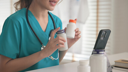 Asia woman people anti aging expert modern health care vlogger live advice talk selfie video mobile...