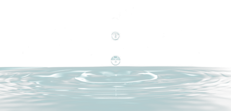 Water droplet impact, creating concentric ripples.
