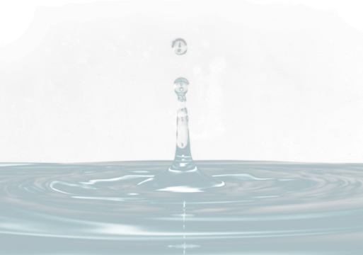 Water droplet impact creating concentric ripples on a dark teal surface.
