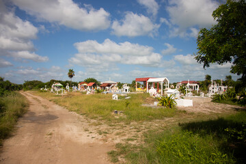 El Cuyo, Mexico; November 1, 2025: Cemetery next to the beach in El Cuyo, a fishing village in Yucatan.