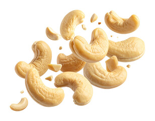 Cashew Nuts Falling Motion on Transparent Background
