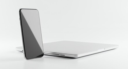 Laptop and smartphone on white surface
