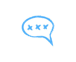 Simple Blue Crayon Drawn Speech Bubble Icon with Three Asterisks Inside on a Transparent White Background Representing a Message or Conversation in a Handcrafted Style