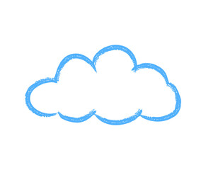 Simple blue outlined cloud drawing on a transparent white background representing weather or ideas