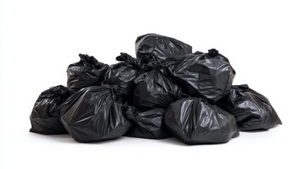 Pile of black garbage bags on white background. AI generated
