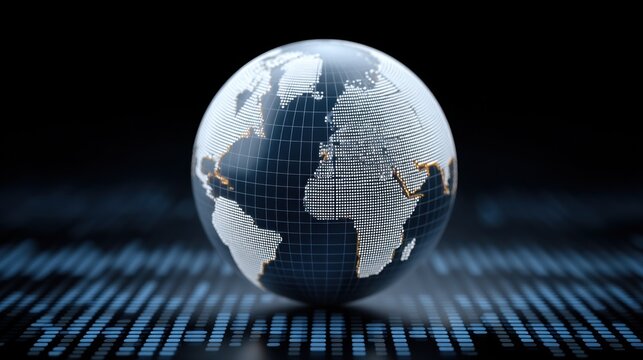 Modern Digital Globe with Dotted World Map and Blue Background for Global Connectivity, Technology, and Geographical Representations in Stock Photography