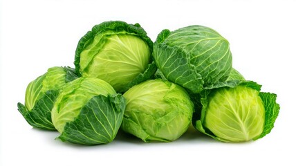 Vibrant green cabbages on white background. AI generated