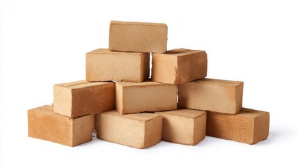 Obraz premium Pile of red bricks on white background. AI generated