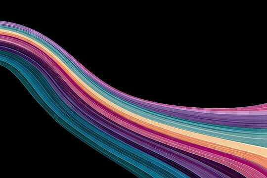 Colorful stripes curve against black background