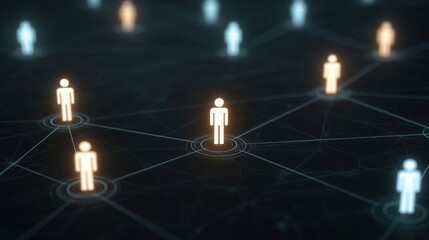 Digital network connection highlighting individual users among various nodes depicting the concept of social engagement in a virtual environment