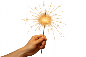 Festive mood with a sparkler in hand on a transparent background