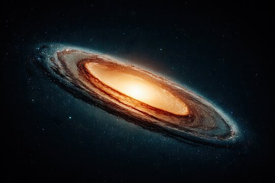 Glowing spiral galaxy amidst a star-speckled, inky void