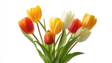 Vibrant tulip bouquet on white background. AI generated