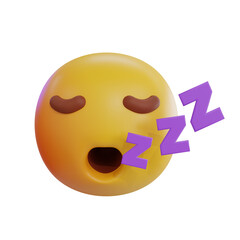 Yellow Sleepy Emoji Zzz Cartoon 3D Render Transparent Background