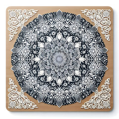 Vector illustration of an ornamental round lace doily pattern with a vintage floral mandala design suitable for a decorative card frame