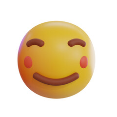 Yellow Smiley Face With Red Cheeks And Closed Eyes Expressing Contentment With Subtle Smile And Brown Eyebrows Set Against A Transparent Background