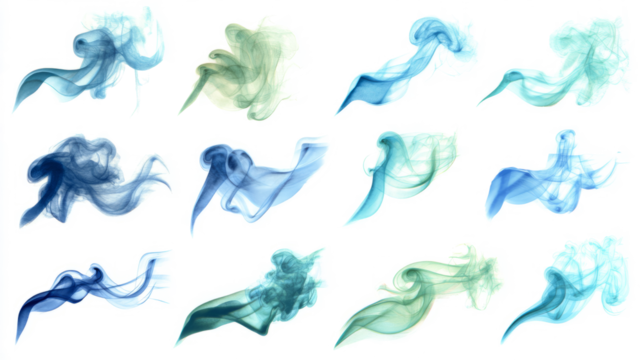 Smoke puffs tiny translucent wisps and swirls soft edges isolated on clean white background - Powered by Adobe