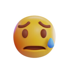 3D Yellow Emoji Face Expressing Fear With Sweat Droplet On Transparent Background
