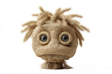 Creepy burlap doll head with stitched smile