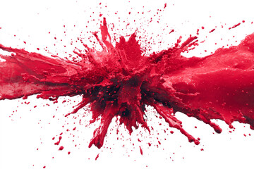 Red ink explosion with radial splatter and long streaking drips