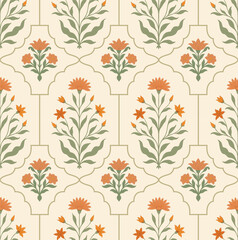Mughal flower motif seamless pattern. Traditional flower pattern illustration. Flower pattern for fashion, fabric, textile, and wallpaper. © Design 35