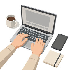 Isometric Desk View: Remote Work & Productivity