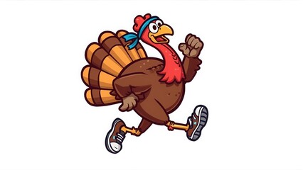 Energetic Cartoon Turkey Running with Sneakers for Fun and Festive Occasions