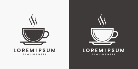 Minimalist coffee cup logo design with steam, Cafe and beverage brand