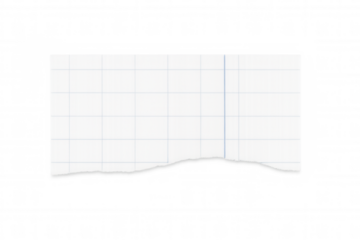 Torn piece of white grid paper with blue lines, empty space for message, transparent background, isolated blank note