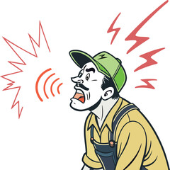 Retro Cartoon Worker Shouting Loudly in Anger