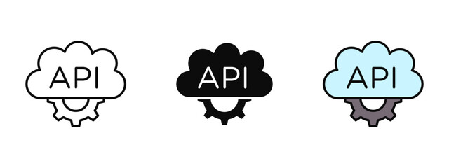 API icon available in stroke, fill, and color style with a white background — ideal for representing software integration, coding, web services, and development interfaces.